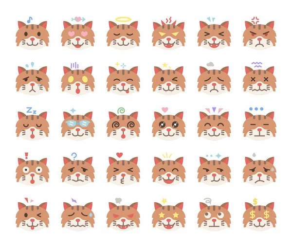 Katze Emoji Flache Vektorsymbole Pixel Perfekt — Stockvektor