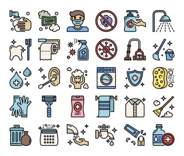 Hijyen rengi dış hat vektör simgeleri piksel olarak mükemmel