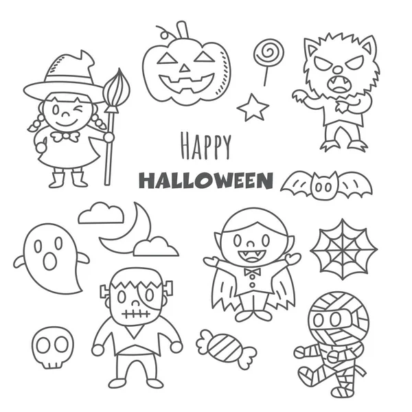 Glad Halloween Kawaii Klotter Vektor Hand Ritning Stil Stockvektor