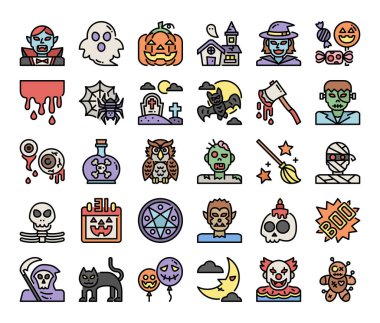 Cadılar bayramınız kutlu olsun. Renk ana hatları vektör simgeleri pikselleri mükemmel.