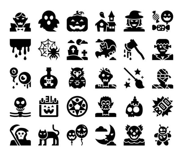 Gelukkig Halloween Glyph Vector Pictogrammen Pixel Perfect — Stockvector