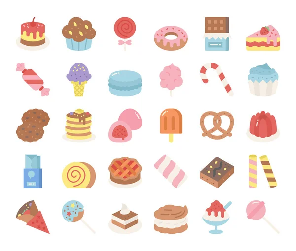 Dulce Postre Vector Plano Iconos Píxel Perfecto — Vector de stock