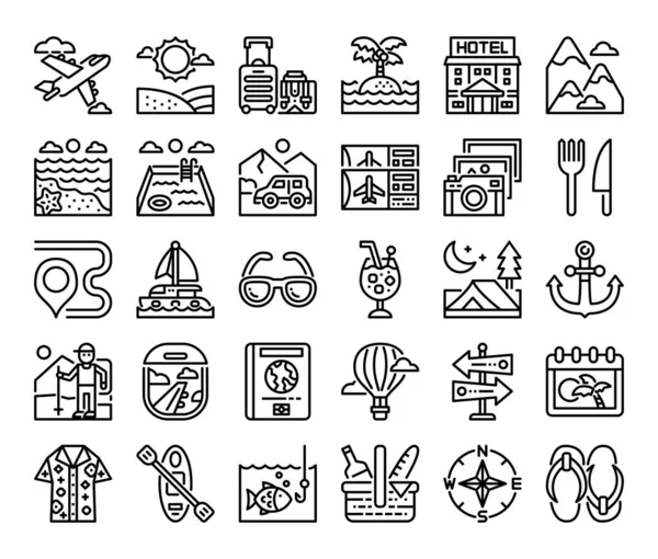 Vacation Outline Vector Icons Pixel Perfect — Stock Vector