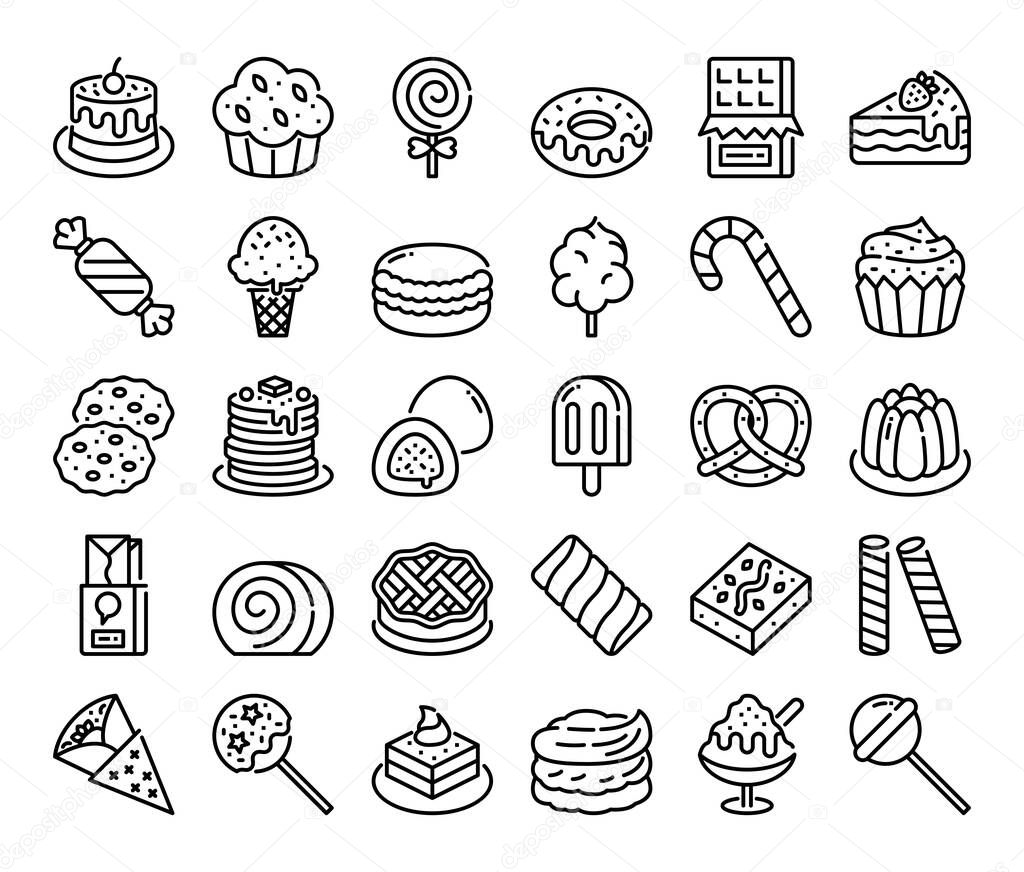 sweet and dessert outline vector icons pixel perfect