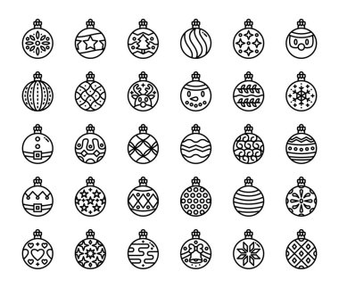 Noel topları ana hatlı vektör simgeleri piksel mükemmel