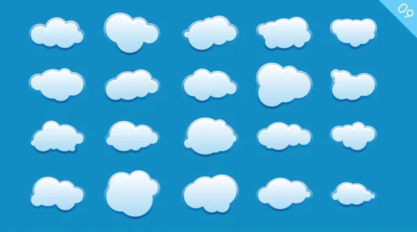 Ensemble Nuages Dessin Animé Sur Fond Bleu — Image vectorielle