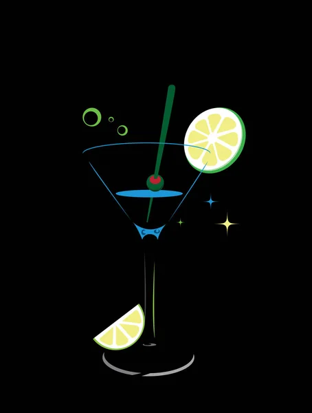 Cocktail Black Background — Stock Vector