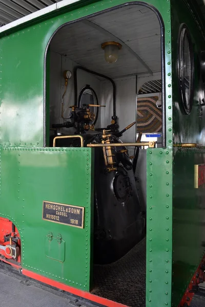 Cabine Motorista Locomotiva Verde Restaurada 1918 Está Localizada Edifício Estação — Fotografia de Stock