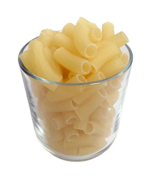 Transparent Glass Cup Filled Raw Pasta Isolated White Background — Stock Photo, Image