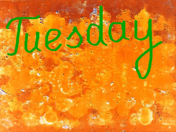 Word Tuesday Written Hand Brush Green Textured Orange Background Copy — Stock Photo, Image