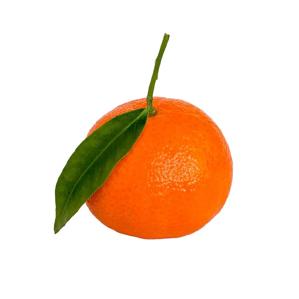 Una Mandarina Naranja Madura Con Hoja Verde Aislada Sobre Fondo — Foto de Stock