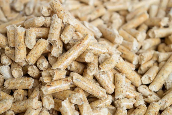 Wooden Pellets Close Selective Foocus Alternative Biofuel Sawdust Burning Furnaces — Stock Photo, Image