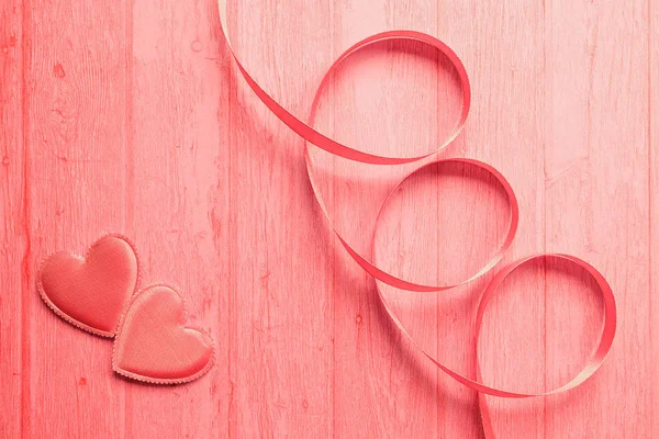 Παστέλ Ροζ Εικόνα Δύο Valentine Καρδιές Και Σπειροειδή Μπούκλα Από — Φωτογραφία Αρχείου