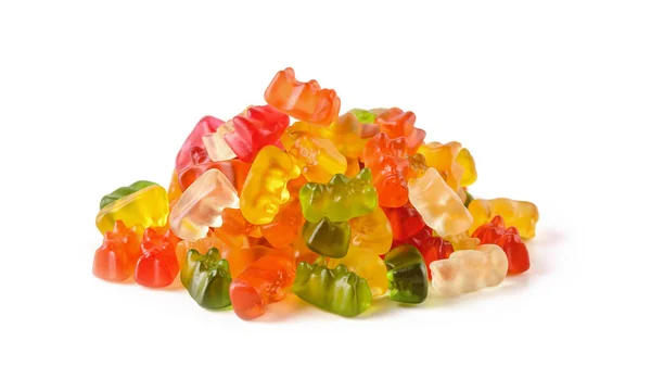 Högen Flerfärgade Gummy Björnar Godis Isolerad Vit Bakgrund Gelégodis Olika — Stockfoto