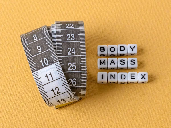 Ruban Mesurer Avec Centimètres Index Masse Corporelle Mots Faits Cubes — Photo