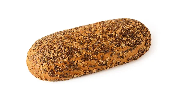 Буханка Вкусного Хлеба Семенами Белом Фоне Целый Пшеничный Хлеб Льном — стоковое фото