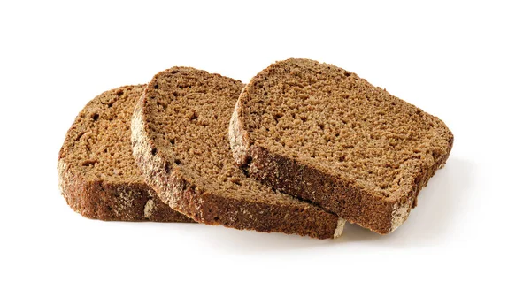 Tři Obdélníkové Plátky Čerstvého Žitného Chleba Izolované Bílém Pozadí Nízkokalorický — Stock fotografie
