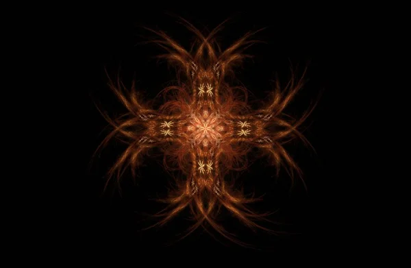 Bentuk simetris emas fraktal abstrak pada warna hitam — Stok Foto