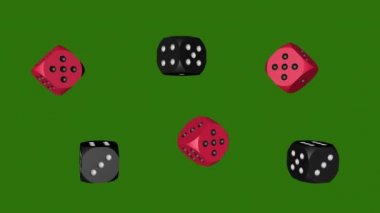 Hareketli, 3d render animasyon yeşil arka plan 4 k üzerinde kırmızı siyah zar döngü