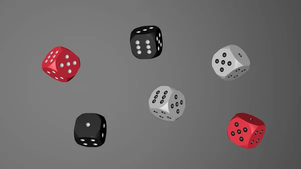 Red Black White Dice, 3D Illustration on Gray — Stock Photo, Image