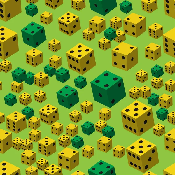 Yellow Green Dice Seamless Pattern, 3D illustration — Stock Vector