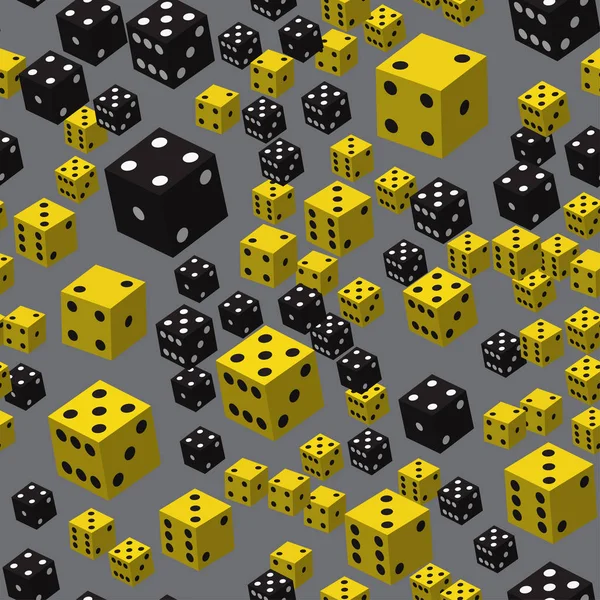 Modèle sans couture de dés noirs jaunes, illustration 3D — Image vectorielle