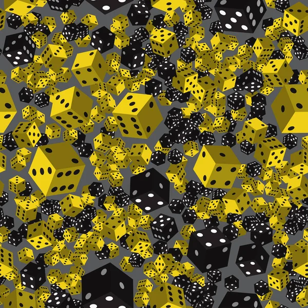 Gele zwarte dobbelstenen naadloos patroon, 3d illustratie — Stockvector