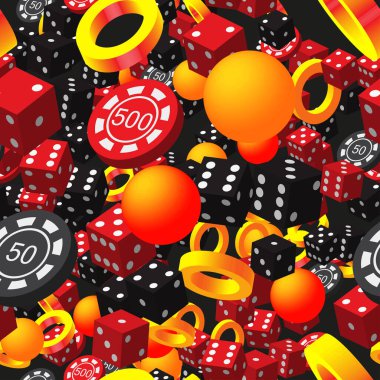 Soyut Halkalar Poker Fişleri ve Siyah Üzerine Zar