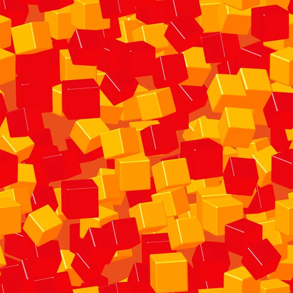 Patrón inconsútil de cubos rojos dorados, ilustración 3D — Vector de stock