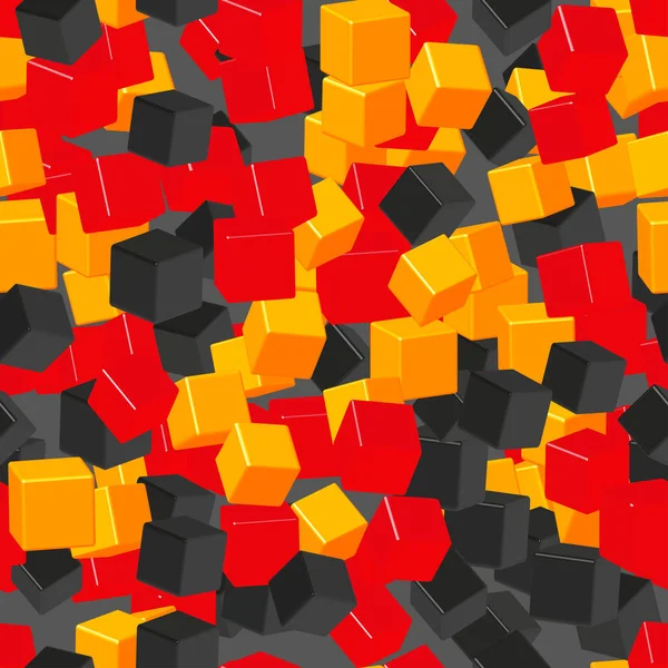 Patrón inconsútil de cubos negros rojos dorados, ilustración 3D — Vector de stock