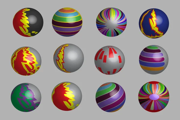 Verschiedene Farben und Ornamentmuster Balls 3D Illustration — Stockvektor