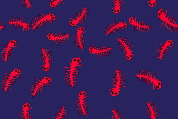 Red Contour hagedissen naadloos patroon op blauwe achtergrond — Stockvector