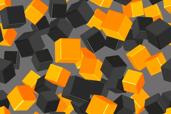 Patrón inconsútil de cubos dorados y negros, ilustración 3D — Vector de stock