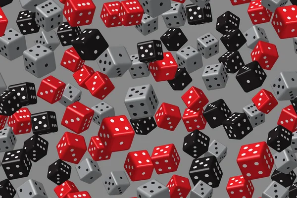 Red Black Gray Dice Seamless Pattern, 3D Illustration — Stock Vector