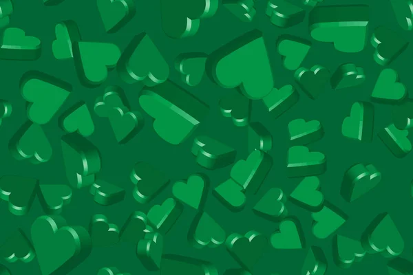 Grønne hjerter på grønne sømløse mønsterillustrasjoner – stockvektor