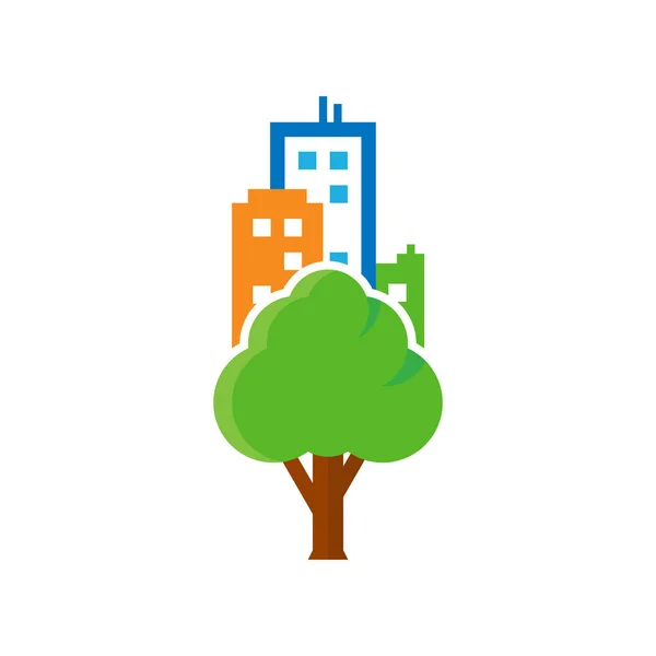 Cidade Árvore Ícone Logotipo Design — Vetor de Stock