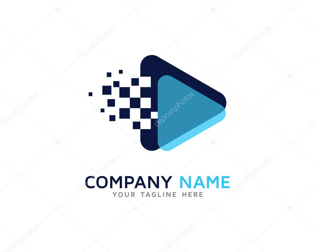 Media Play Pixel Logo Design Template