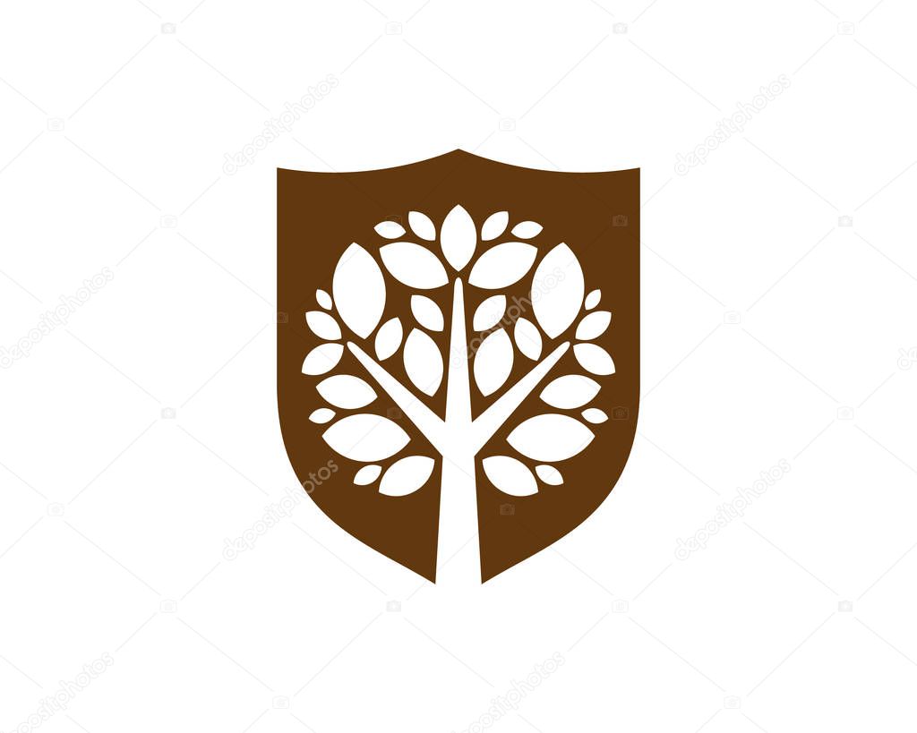 Shield Tree Icon Logo Design Element