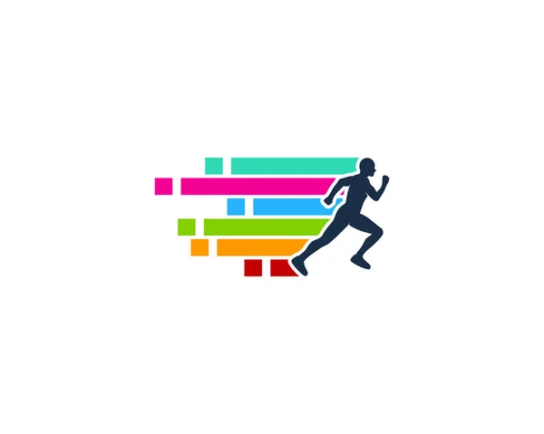 Pixel Executar Projeto Ícone Logotipo — Vetor de Stock