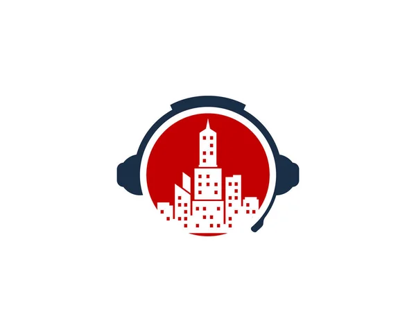 Ciudad Podcast Logotipo Icono Diseño — Vector de stock