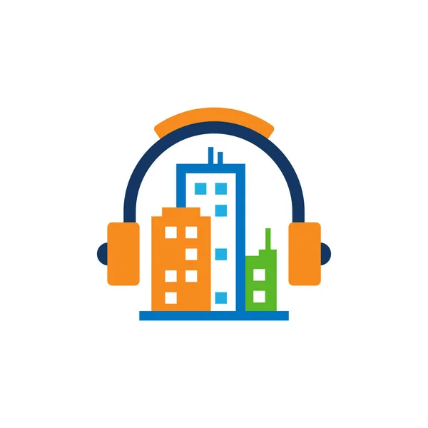 Ciudad Música Logo Icono Diseño — Vector de stock