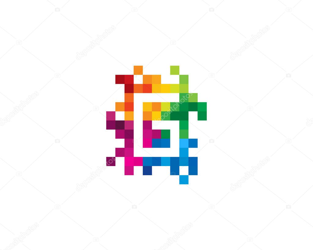Letter  g  Mosaic Pixel Icon Logo Design Element 