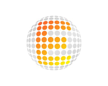 E harfi nokta 3d küre simgesi Logo tasarım öğesi