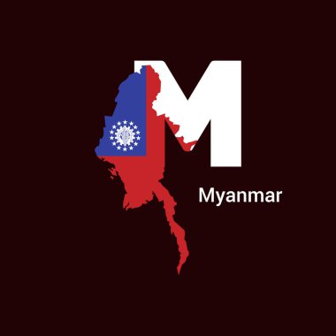 Myanmar ilk harf ülke harita ve bayrak ile