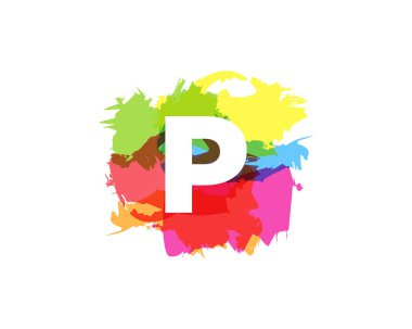 Mektup p renkli boya kontur simgesini Logo tasarım öğesi
