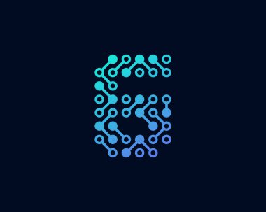 6 devre dijital numara Logo simge tasarım