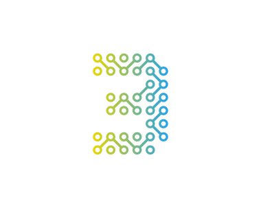 3 devre teknoloji mektup ve sayı Logo simge tasarım