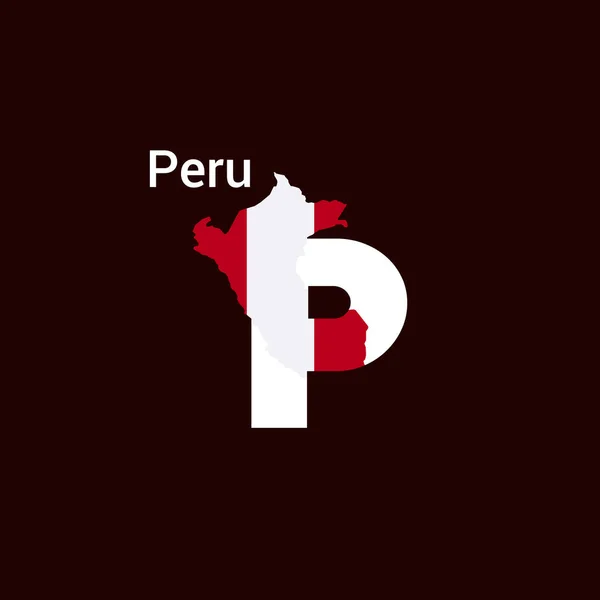Perú Carta Inicial País Con Mapa Bandera — Vector de stock