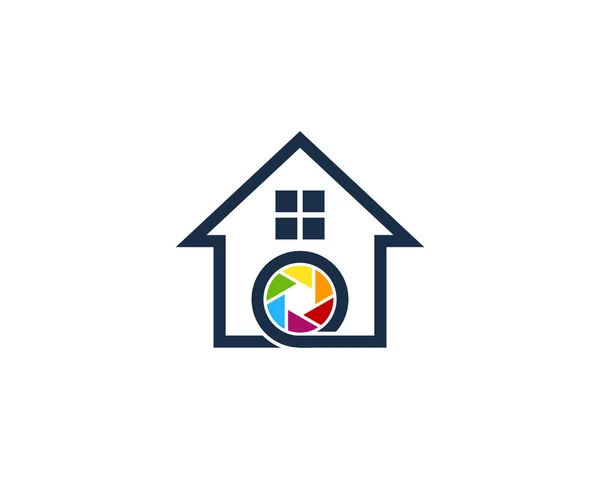 Lens House Home Logo Ikon Design — Stock vektor