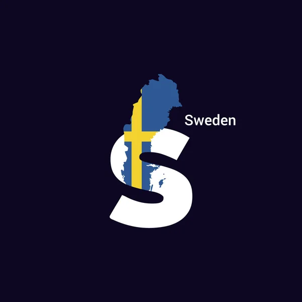 Sweden Initial Letter Country Map Flag — Stock Vector